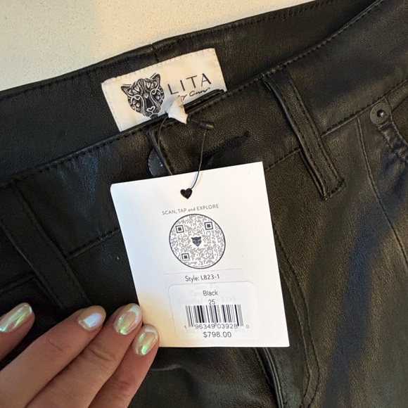 REVOLVE LITA by Ciara x Revolve Wanted Wide Leg Lamb Leather Pant Black Size 25 - Picture 5 of 7